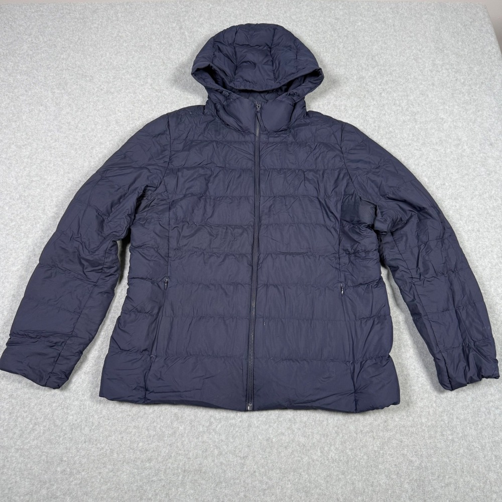 Uniqlo Ultra Light Down Hooded Jacket Navy Blue Packable Puffer Coat Womens L